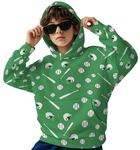 NAKOCO Hoodies Sweatshirts Baseball Bat Helmet Ball Hoody Pullover With Pocket for Girls Boys Youth 6-16 Years