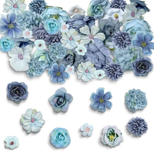 MUYAPAY 20 Piezas Artificial Cabeza Realista y Natural, Flores Artificiales Decoracion Materiales Confiables, Flores Falsas Decorativas Flore de Simulación Decorativas DIY Manualidades de Boda (Azul)