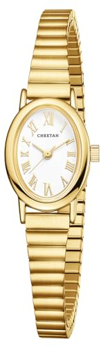 Cheetah Elegante goldene Damenuhr mit Quarz: wasserdichte Uhr mit verstellbarem Edelstahlarmband und schlichtem Zifferblatt mit römischen Ziffern