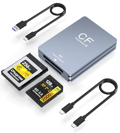 CFexpress Type B + SD Lecteur de Cartes USB-C et USB-A, 10Gbps USB 3.2 Gen 2 Adaptateur CFexpress Type B Lecteur de Cartes Mémoire pour CFe Type B & SD Compatible Windows/Mac/Linux/Android, Gris
