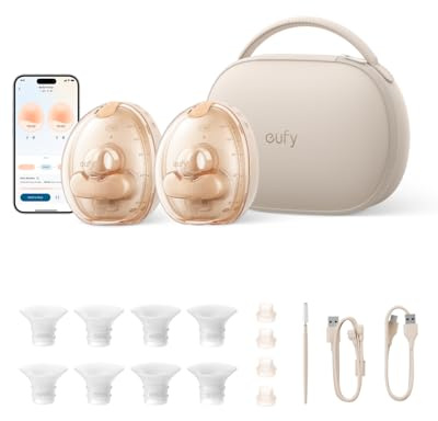 eufy Breast Pump S2 Pro, Wearable Electric Breast Pump with Heated Massage | Double-Sealed Flange, Nipple Light, App-Controll, Full Milk & Leak Alerts, Wireless Charging Case, Hospital-Grade Suction