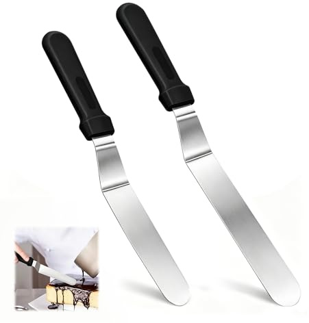 2 spatole da pasticceria in acciaio inox, 15 cm e 20 cm, spatola per torta e spatola da pasticceria in acciaio inox per decorare torte, frittelle e dolci, spatola a gomito per pasticceria multiuso