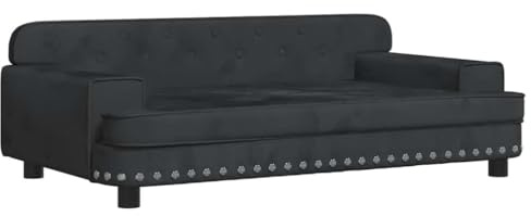 Barnsoffa svart 90 x 53 x 30 cm sammet med massiv furu, vadderad, för barnrum, 3–6 år, bekväma babymöbler, stabil, säker, modern design