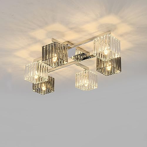 Lampada Vintage a sfioramento a 4 luci a sfioramento della Lampada da Pranzo Vicino alla Lampada del soffitto 6 Luce Grigia fumosa Luce a soffitto in lineare Lungo per Soggiorno per Bagno Ingresso