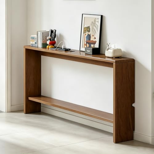 yurstcggh Mesa de Consola Estrecha para Detrás del Sofa,Mueble detras Sofa,Mesa Consola Moderna De Madera Maciza con Almacenamiento,Decoraciones estrechas,para Sala de Estar 150×15×69cm Color Nogal