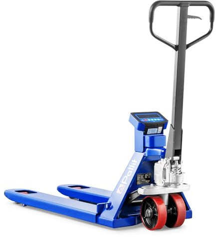 Pallit Profi Hubwagen mit Waage 0,5kg Schritte 2500kg Tragkraft 1150mm Gabellänge | PU Rollen Gabelhubwagen Handhubwagen Palettenwagen Palettenhubwagen Scale+ Wiegehubwagen Displaywaage