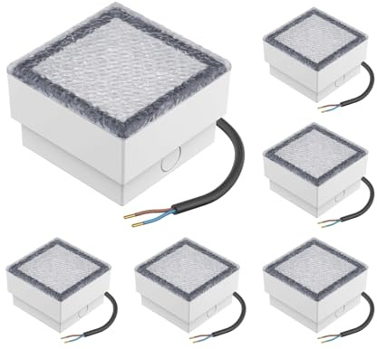 ledscom.de 6 Stück LED Pflasterstein Bodeneinbauleuchte CUS für außen, IP67, eckig, 10 x 10cm, kaltweiß
