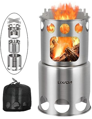 Lixada Campingkocher Holzofen Mini Holzvergaser Faltbar Tragbar Kompakt Hobo Kocher für Picknick BBQ Camping Wandern Reisen (13.5x15.8)