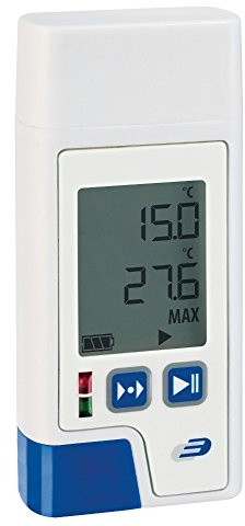 TFA Dostmann Temperatur Datenlogger LOG200, 31.1057, Speicher für 150.000 Datensätze, USB Schnittstelle, Max/Min/AVG Funktion, HI/LO-Alarm, mit ISO Zertifikat, weiß