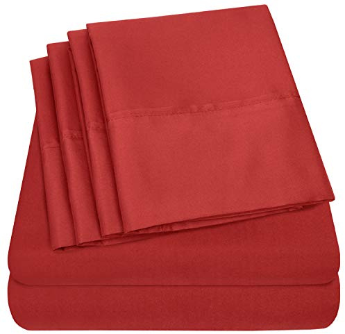 King Size Bed Sheets - 6 Piece 1500 Supreme Collection Fine Brushed Microfiber Deep Pocket King Sheet Set Bedding - 2 Extra Pillow Cases, Great Value, King, Samba Red
