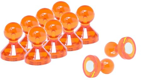 Großer Orangefarbener Acryl - Push - Stift - Büro - Magnet Für Kühlschrank, Whiteboard, Mitteilungsboard 21mm x 26mm Hoch - Pack von 10