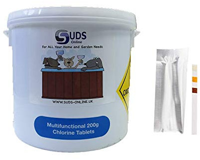 SUDS-ONLINE 5kg Multifunctional Chlorine Tablets 200g Swimming Pool Chemicals + 10 Free Test Strips