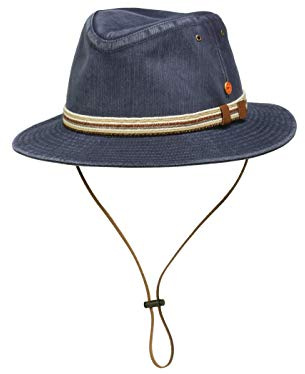 Mayser Menowin Traveller Outdoorhut UV-Schutz mit Kinnriemen aus Baumwolle - Jeans (5002/9915) - 58,5 cm (58)