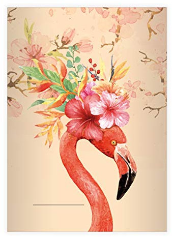 Kartenkaufrausch 16 Schicke Flamingo DIN A4 Schulhefte, Schreibhefte mit üppigen Kischblüten, orange Lineatur 21 (liniertes Heft 16 Blatt/32 Seiten) Notizheft, Kladde für Schule, Universität, Büro