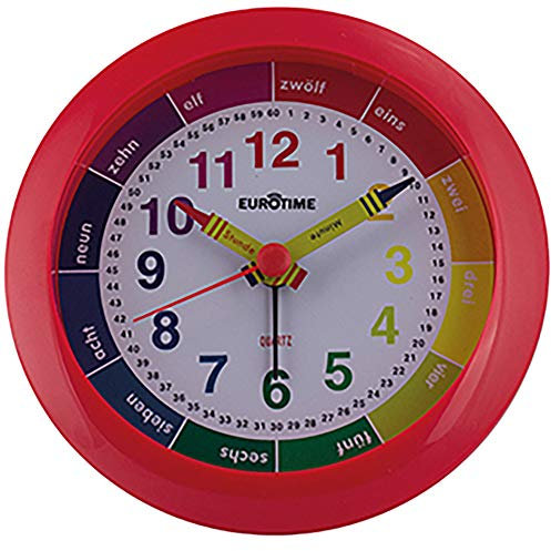 SELVA Kinderquarzwecker – Zum Erlernen der Uhrzeit – Für Jungen und MÄDCHEN – Inklusive Alarm – 100 x 100 x 30 mm (Rot)