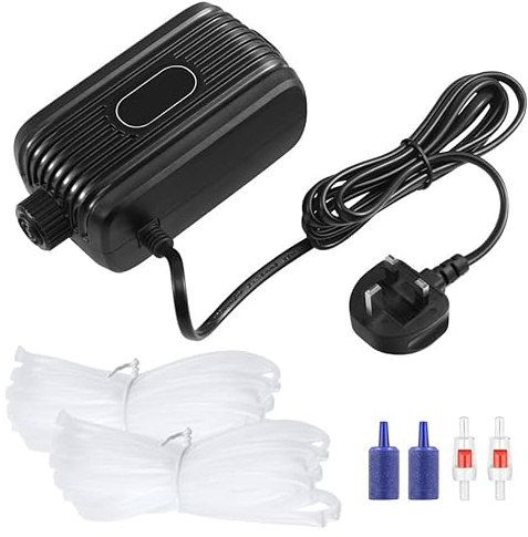 Aquarium Air Pump Double Outlets Adjustable Fish Tank Oxygen Pump with Accessories Air Stone Check Valve and Tube, 2x 2.5L/min