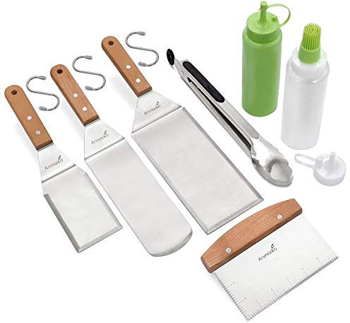 Metal Spatula Set - Griddle Accessories kit - Grill Flat Spatula Pancake Flipper Hamburger Turner - Metal Utensil Great for BBQ