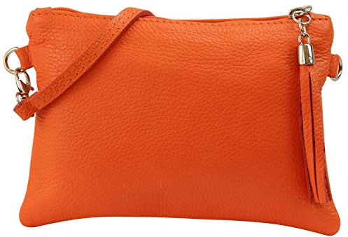 SH Leder Echtleder Umhängetasche Clutch kleine Tasche Abendtasche 22x15cm Anny G248 (Orange)