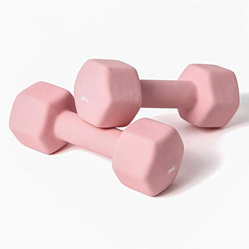 ZTJ-Lighting Kurzhanteln Sets, Gusseisen Hex Gummi Farbe Hanteln Gewichte für Frauen und Männer, 1,5 kg, 2kg, 3kg, 4kg, Langhantelset, Gewicht wählen,Rosa,3kg*2