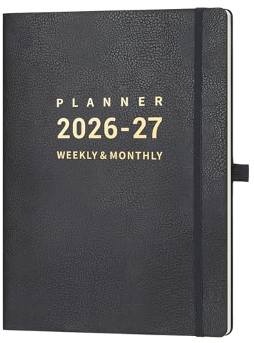 Academic Diary 2026-2027 - A4 Diary 2026-2027 Week to View from July 2026 to June 2027 with Soft Leather Cover, Grey, Elasticated Closure, Back Pocket, Pen Loop, 21.7 x 28.3 x 1.5 cm