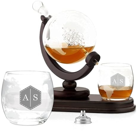 Maverton Ensemble de Carafe Globe avec 2 verres gravés à whisky | Whiskey Set pour amis, Cadeau d’anniversaire pour les couples, Décanteur et 2 verres pour parents, Hexagone