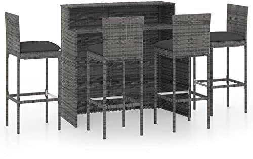 vidaXL Gartenbar Set 5-TLG. mit Kissen Theke Bar Tresen Gartentheke Bartisch Barhocker Stehtisch Barstuhl Gartenmöbel Gartenset Sitzgruppe Grau