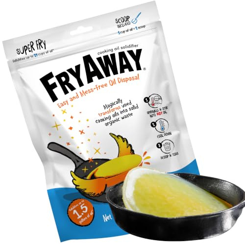 FryAway® Super Fry Cooking Oil Solidifier Powder, 5.7L, Scoop Pouch | Hardens used fat for disposal — 24 cups' worth for bigger frying batches. No clogged drains. Plant-based, 77°C+