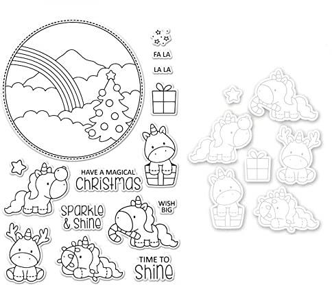 Nilpferd-Weihnachts-Stanzformen und -stempel-Sets für Kartenherstellung, Weihnachtsbäume, Berge, Sterne, transparenter Silikonstempel für DIY, Scrapbooking, Papierbasteln, Kunst, Handwerk, Schablonen,