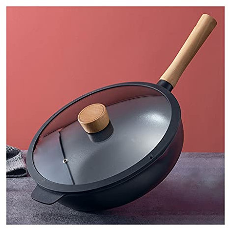 Liudan Padella Padella Padella Antiaderente Wok Stufa a Gas Speciale per la Stufa a Gas in Assi Domestici Adatto per Wok Pan Anti-Scarve Maniglia Pan Padella Antiaderente