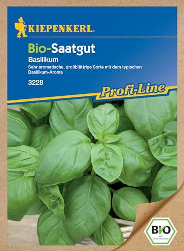 Kiepenkerl Profi-Line BIO Basilikumsamen 3228 - aromatische, großblättrige Sorte - Inhalt für 150 Pflanzen - Wuchshöhe 30-60 cm - Kräutersamen, Saatgut