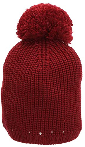 Sterntaler Baby Mädchen Mütze Baby Bommelmütze Ziernieten Mütze - Mütze Baby, Kappe Kinder - gefüttert mit Baumwollfleece - dunkelrot, 53