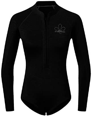Yumenam Damen Neoprenanzug Shorty 2mm Neopren Langarm Frontreißverschluss Badeanzug Uvschutz Wetsuit Einfarbig Einteiler Tauchanzug für Schnorcheln Surfen Schwimmen Tauchen