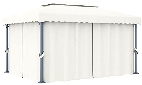 Atlojoys Pavillon mit Vorhang, Partyzelt, Gartenpavillon, Zeltgarage, Bierzelt, Weidezelt, Carport, Lagerzelt Winterfest, Garagenzelt, 4x3 m Cremeweiß Aluminium