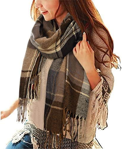 heekpek Damen Kariert Oversized Kaschmir Schal Lange Winterschal Weich Wraps Groß Karo Fransen Schals Warm für Herbst Winter