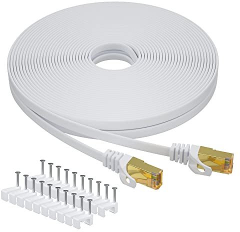 Aouensly Cat8 Ethernet Cable,7M High Speed Flat Lan Network Cable, 40Gbps 2000MHz Long Internet Cable with Gold-Plated RJ45, Internet Cord for Gaming, Streaming, Router, Modem, PC, Printer