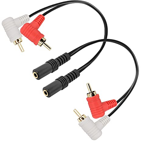 PNGKNYOCN 3.5mm to 2RCA Stereo Audio Y Cable，2 Pack 90 Degree RCA Male to 1/8 inch Female Short Audio Cord for TV,Smartphones,Tablets, Speakers,Home Theate and More(25cm)