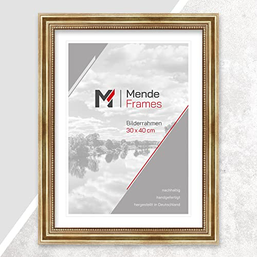 Mende Frames Marco de fotos antiguo 30 x 40 cm, color dorado, marco de fotos de madera, marco de fotos barroco dorado, fabricado en Alemania I V450