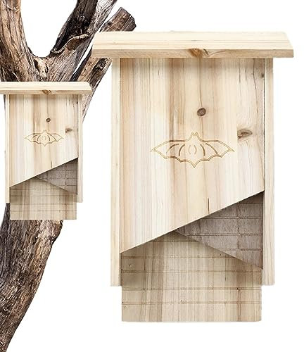 Juzinqu Fledermauskasten | Große Fledermaushäuser für den Außenbereich,Großer Fledermauskasten-Bausatz aus Holz mit DREI Kammern für Balkone, draußen im Winter und Sommer