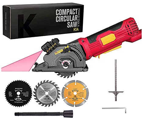 PAKJEL Mini Sierra Circular eléctrica de 480W, 3700RPM, 85mm con guía láser, Regla de Escala, Puerto de vacío, 3 Hojas, Sierra eléctrica de Mano for Cortar