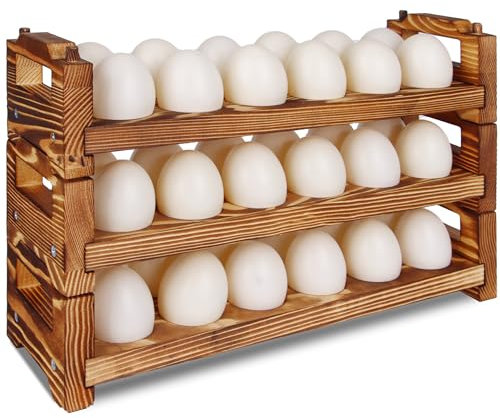 CVHOMEDECO. Wooden Egg Holder Fresh Egg Holders Countertop Firewood Egg Collecting Rack for Gathering Fresh eggs, Stackable with 36 eggs, Home Kitchen Organizer, Set of 3 PCS