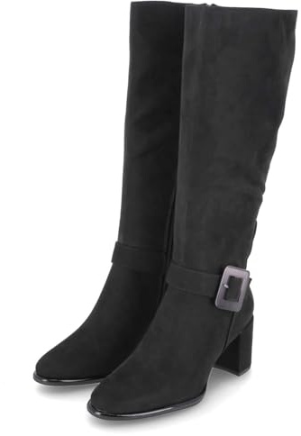 MARCO TOZZI Damen Hohe Stiefel mit Absatz Vegan mit Schnalle, Schwarz (Black Comb), 39 EU