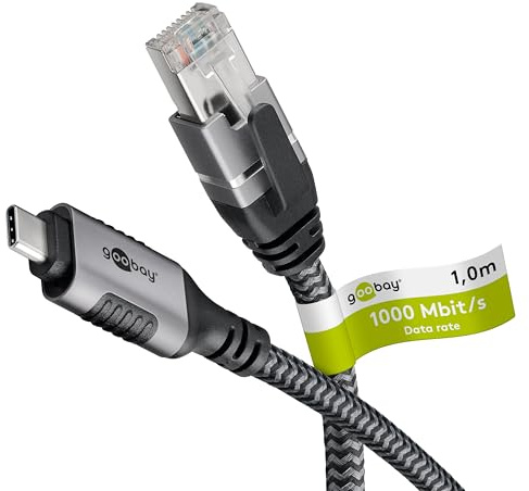 goobay 70696 Cable CAT 6 USB-C 3.1 a RJ45 Ethernet para una conexión estable a Internet por cable con router/módem/conmutador de red/Sustituye el adaptador USB a RJ45 / 1 Gbit/s / 1 M