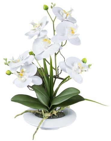 Gasper künstliche Orchidee Phalaenopsis H. 40cm weiß in weißem Keramiktopf