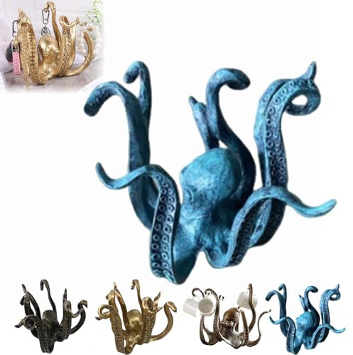 SANDNE Octopus Mug Holder, Blue Resin, Retro Style, Unique Octopus Design, Cup And Mug Storage, Decoration