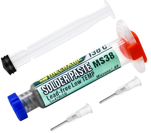 Spritzenlötpaste, Sn42 Bi58 Lötpaste smd, Bleifreies Lötpaste mit 2 Dosierwerkzeuge und Schubstangen, Keine Reinigung Erforderlich, Niedrige Temperatur 138°C, für BGA SMT Lötzinn(20g)