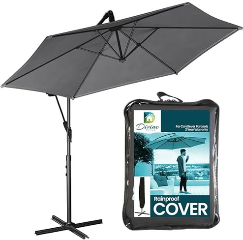 Divine Style 3M Cantilever Parasol with Base Weights Included and Free Waterproof Cover. The Perfect Garden Umbrella Parasol with Superb Stability, Versatility and Sun Shades for Garden