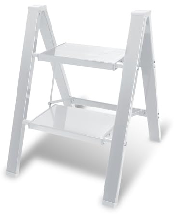 Joparri stegstege, vikbar stege, aluminium säkerhetsståstege med halkfri bred pedal, lätt, för hushåll, kontor, bärbar förvaringshylla, målning och krukor