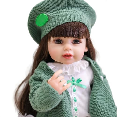 YIHANGG 55cm Ganzkörper Silikon Prinzessin Puppe mit Langen Blonden Haaren 22Zoll Realistisch Mädchen Kleinkind Reborn Baby Puppe Rosa Kleid Tragen Geburtstag Weihnachten Geschenk