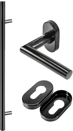 METALUSTIC Stangengriff Stoßgriff Schwarz 400/600 MM, Stangengriff, Türgriff, Stossgriff für Haustür, verschiedene Größe | Griff Edelstahl, Vierkantstift 8x165mm, mattschwarz