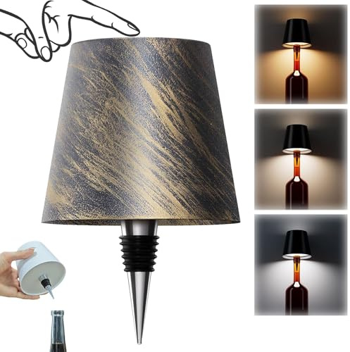 AIMARS Wireless Bottle Lamp, 3 Color Stepless Dimming Wine Bottle Lamp, LED Rechargeable Touch Control Wireless Bottle Lampshade for Bedroom, Restaurant, Bar (Wood Color, 1-Pack)
